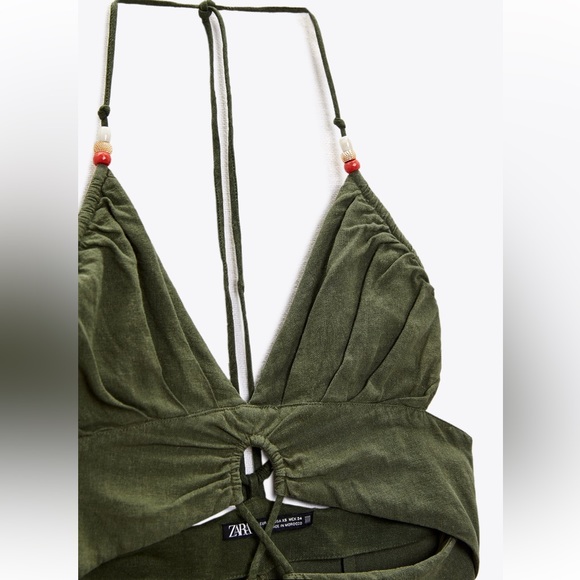 NWT Zara Green Linen Dress - Picture 4 of 4